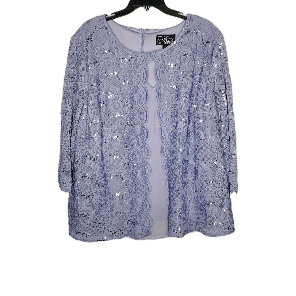 Alex Evenings Womens 3X Lavender Sequin Lace Layered Top Wedding Formal Party